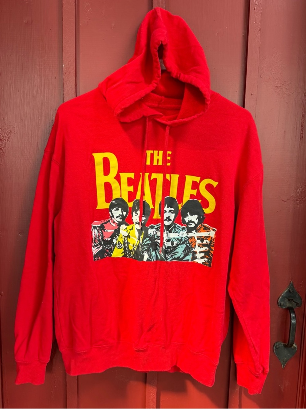 The Beatles Red Hoodie with Yellow Graphic